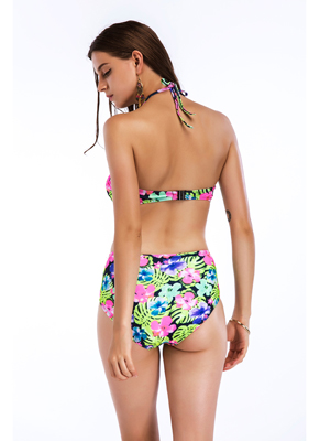 Floral printing high waisted bikini set