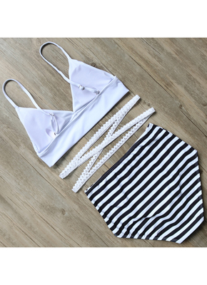 Zebra tripe printing 2 piece swimsuit with lace belt