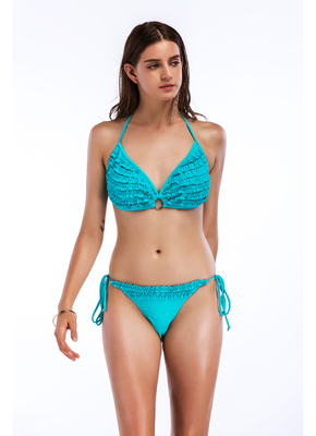 Fold Bandage Triangle Bikini set-blue 1