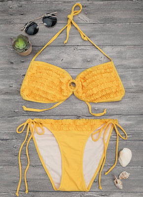Fold Bandage Triangle Bikini set-yellow 1