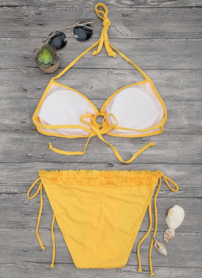 Fold Bandage Triangle Bikini set yellow