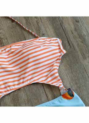 Orange Stripe & Orange printing Cut Out One Piece Swimwear 6